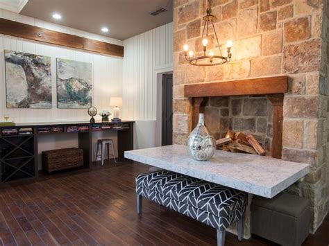 Rustic Neutral Great Room With Stone Fireplace Hgtv