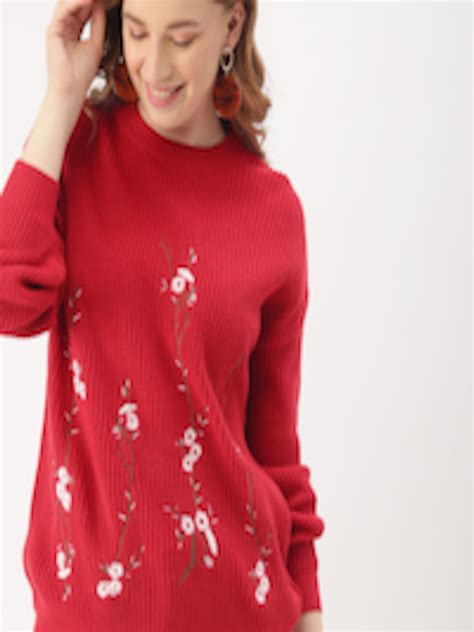 Buy Dressberry Women Red Woven Design Sweater Sweaters For Women