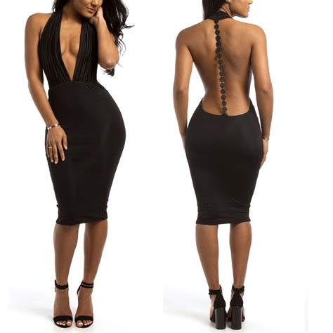 Women Sexy V Neck Backless Bandage Bodycon Evening Party Cocktail