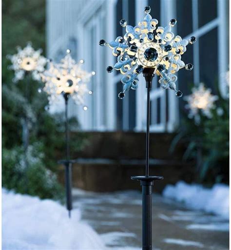 Plow And Hearth Solar Snowflake 2 Piece Garden Stake Set Hanging