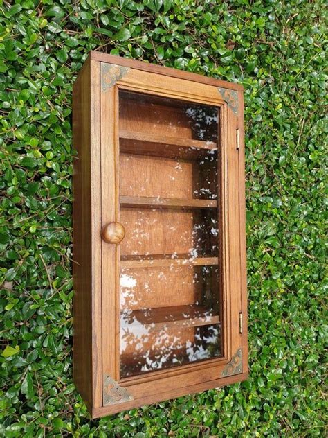 Small Wall Curio Cabinet 1 Door 5 Shelves Glass Display Case Hung On