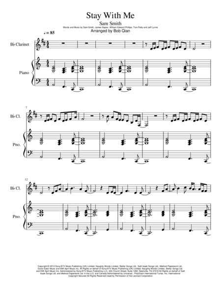 Stay With Me Clarinet Free Music Sheet