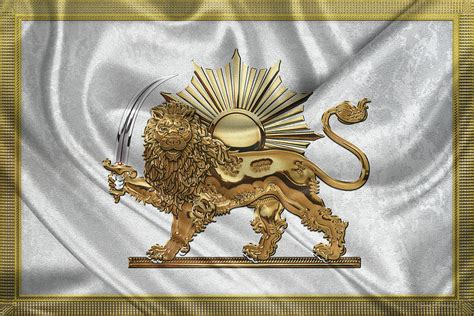 Gold Persian Lion And Sun Over Flag Digital Art By Serge Averbukh Pixels
