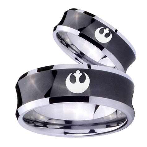 His And Hers Black Tungsten Concave Star Wars Rebel Alliance Rings Set