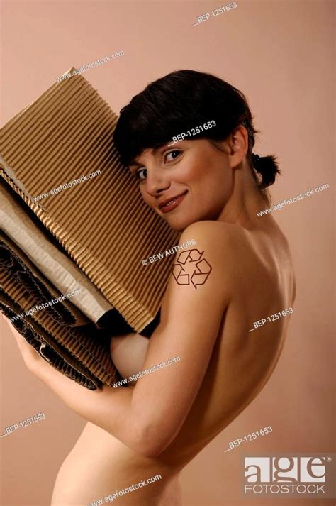 Nude Woman Holding Corrugated Paper Stock Photo Picture And Rights Managed Image Pic Bep