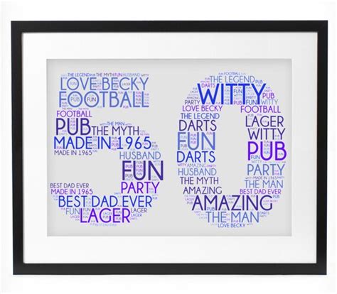 Personalised 50th Birthday Word Art Print A4 Size By Rmfwordart