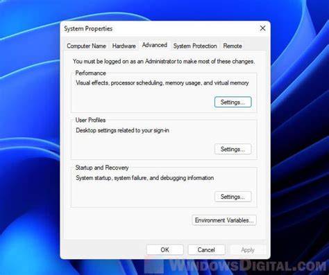 Windows 11 System Properties Advanced System Settings