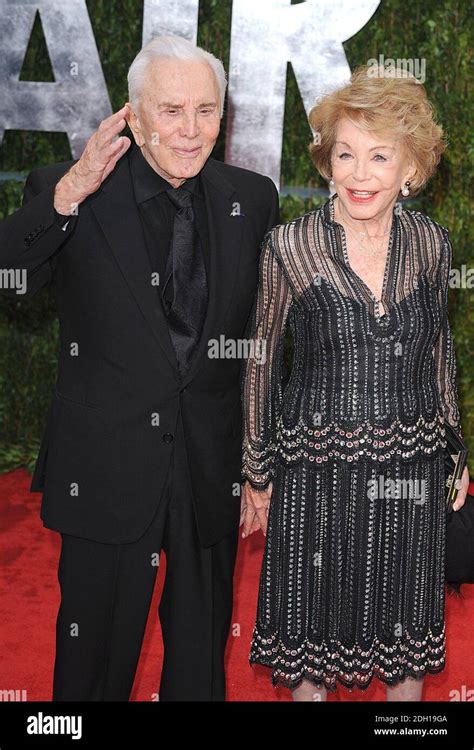 Kirk Douglas And Anne Buydens Arriving At The Vanity Fair Oscar Viewing