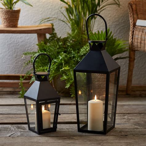 Cairns Black Garden Lantern Duo With Truglow Candles Uk