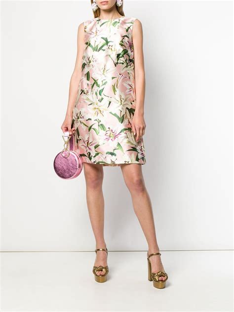 Dolce And Gabbana Lily Print Satin Dress In Pink Save 8 Lyst