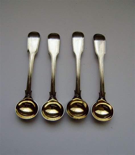 Victorian Silver Plated Matching 4 Fiddle Back Mustard Spoons Sheffield