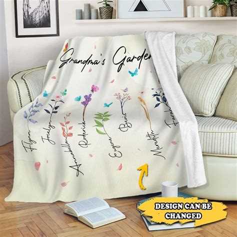 Personalized Grandmas Garden Flowers And Butterflies Blanket For