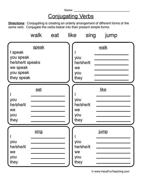Conjugating Verbs Worksheet Have Fun Teaching Verb Worksheets Verb