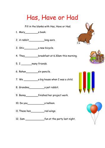 Image Result For Has Have Had Worksheets English Grammar For Kids