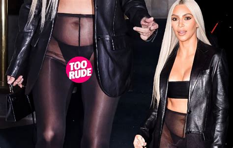 kim kardashian shocks ny fashionistas in see through leggings leather top and bikini underwear