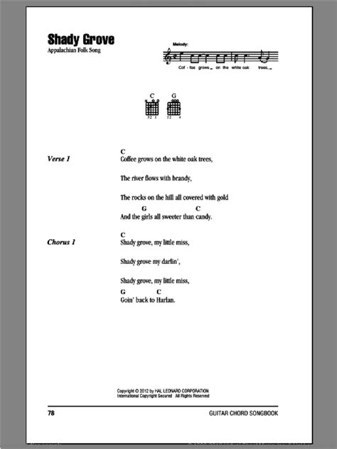 Song Shady Grove Sheet Music For Guitar Chords Pdf