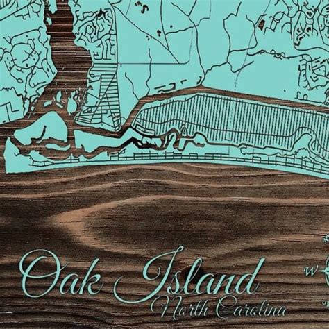 Oak Island Nc Wood Map Burnt Laser Carved Wall Art