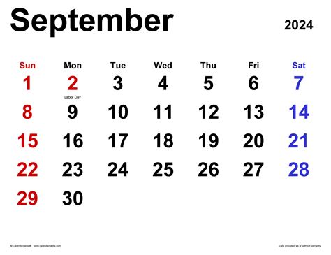 September Calendar 2024 Labor Day Free Lyndy Roobbie