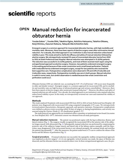 Pdf Manual Reduction For Incarcerated Obturator Hernia