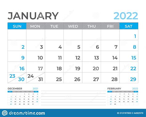 January 2022 Page Calendar 2022 Template Desk Calendar 2022 Planner