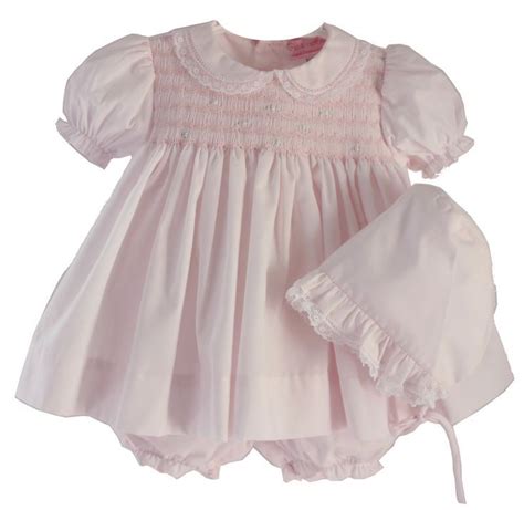 Beautiful Newborn Girls Pink Smocked Dress Comes With Bonnet And