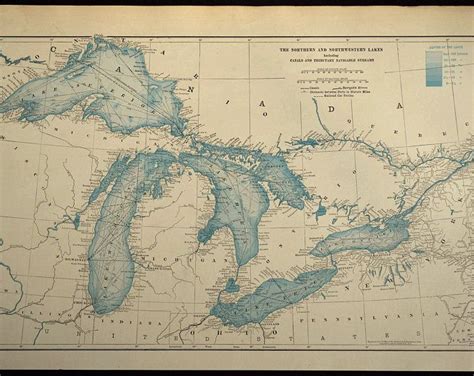 Blue Great Lakes Map Great Lakes Region Large 36x28 Territory Map