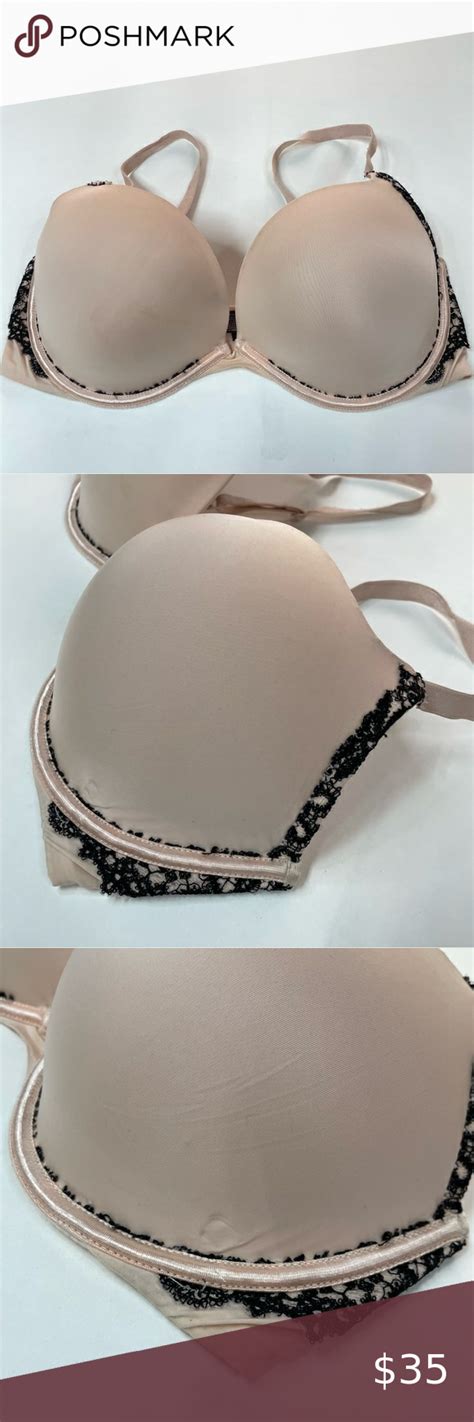 Victorias Secret Dd Pushup Bra Padded Beige Black Floral Lace