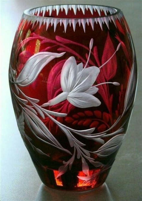 Crystal Glassware Crystal Vase Art Of Glass Red Glass Glass Engraving Cranberry Glass