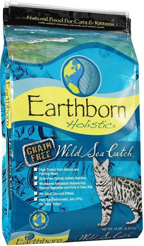 Let's find out… the main ingredient is chicken meal, which is a great lean meat and packed with protein in it's meal form. Earthborn Holistic Wild Sea Catch Grain Free Natural Cat ...