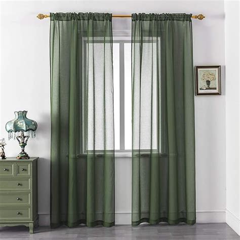 Dualife Hunter Green Sheer Curtains 108 Inches Longfaux