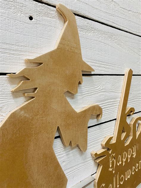 Unpainted Diy Witch And Cauldron Wood Engraved Yard Art Sign Etsy