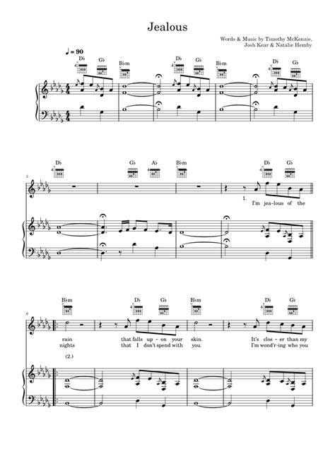 Jealous Sheet Music For Piano Vocals By Labrinth Official