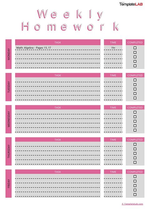 15 Printable Homework Planners Pdf Word Excel Templatelab