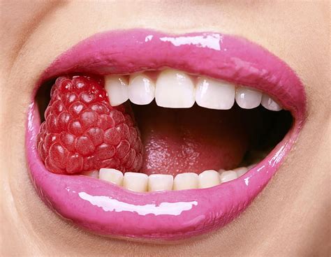Hd Wallpaper Pink Lipstick Fruit Open Mouth Macro Red Berries Food Raspberries