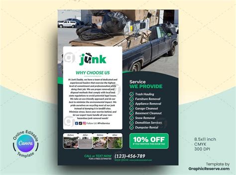 Junk Removal Service Flyer Canva Template Graphic Reserve