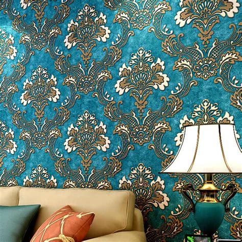 Vintage Luxury Damask Textured Embossed Flocking Roll Wallpaper