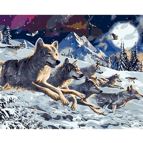 Painting By Numbers Wolves Picture Frameless Hand Painted Diy Digital