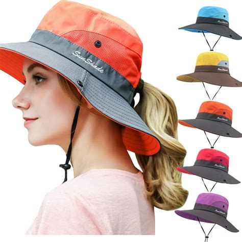 Visland Women Sun Hats Womens Ponytail Bucket Hat Outdoor Uv