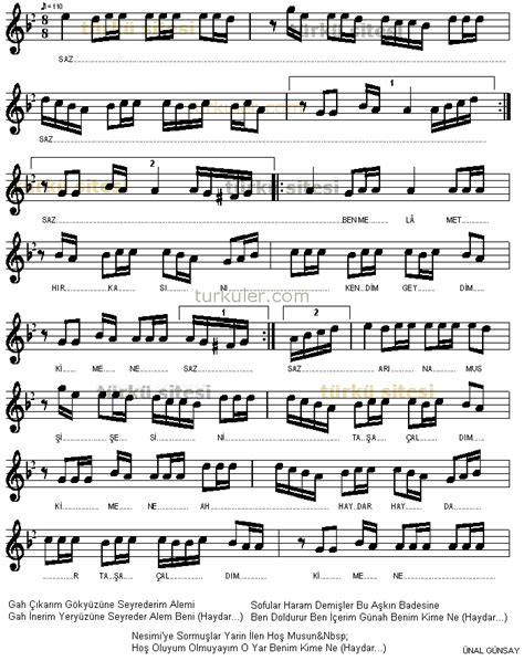 Ela gözlüm ben bu elden gidersem nota. Ben Melamet Hırkasını - Türkü Notası