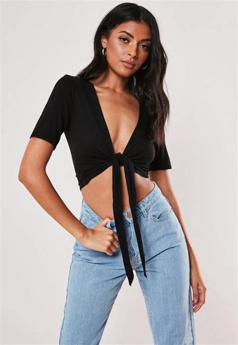 black tie front crop top in 2020 tie front crop top crop tops black tie