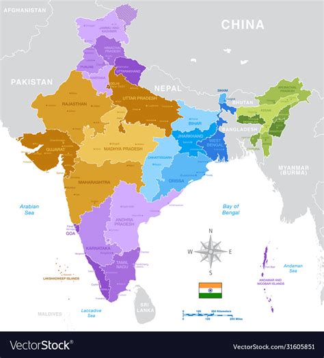 India Administrative Map Royalty Free Vector Image
