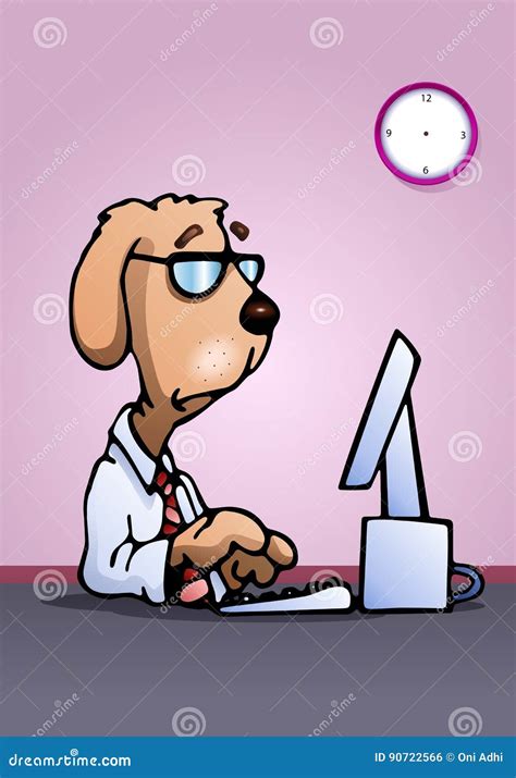 Business Dog Using Computer Stock Illustration Illustration Of