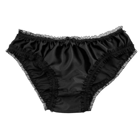 Women Black Satin Silky Lace Sissy Panties Bikini Briefs Knickers