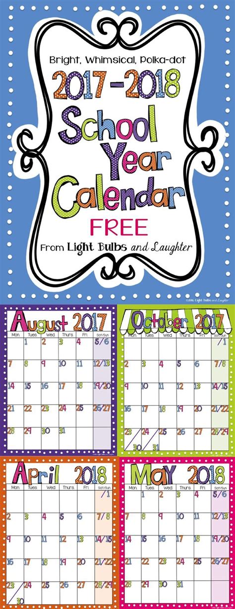 Free School Year Calendar From Light Bulbs And Laughter Click To