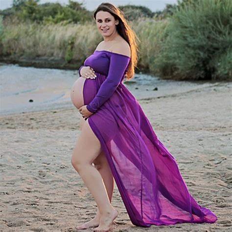 Maternity Dress For Photo Shoot Maxi Maternity Gown Split Front