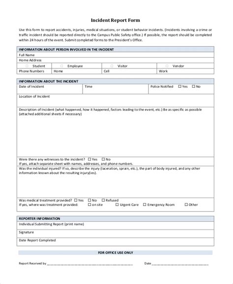 Free 13 Sample Incident Report Forms In Pdf Ms Word Excel