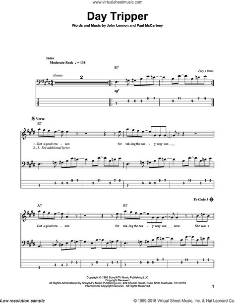 Get the full list here. Beatles - Day Tripper sheet music for bass (tablature) (bass guitar)