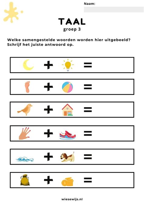 Werkblad Taal Groep Samengestelde Woorden Wiesewijs