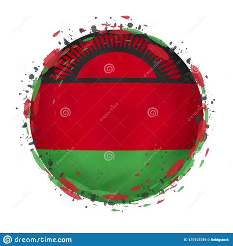 La Bandera Redonda Del Grunge De Malawi Con Salpica En Color De La