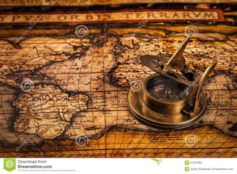 Old Vintage Compass On Ancient Map Stock Image Image Of Instrument